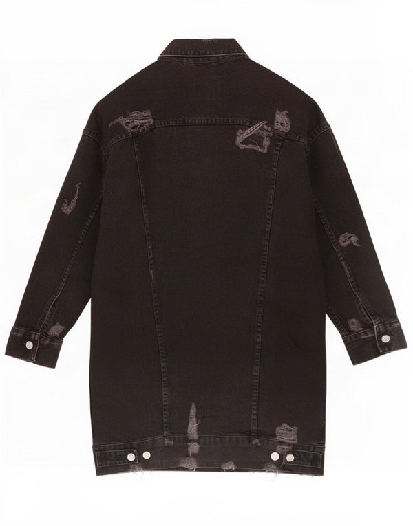 Palton de denim învechit Trafaluc pentru femei Zara UK 10 Bumbac negru mic