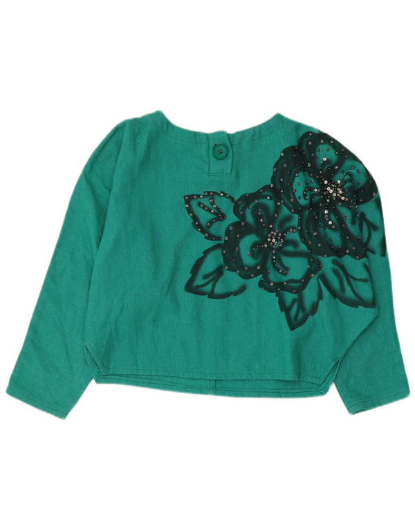 Vintage mujer crop 3/4 manga blusa Top Reino Unido 14 grande verde floral