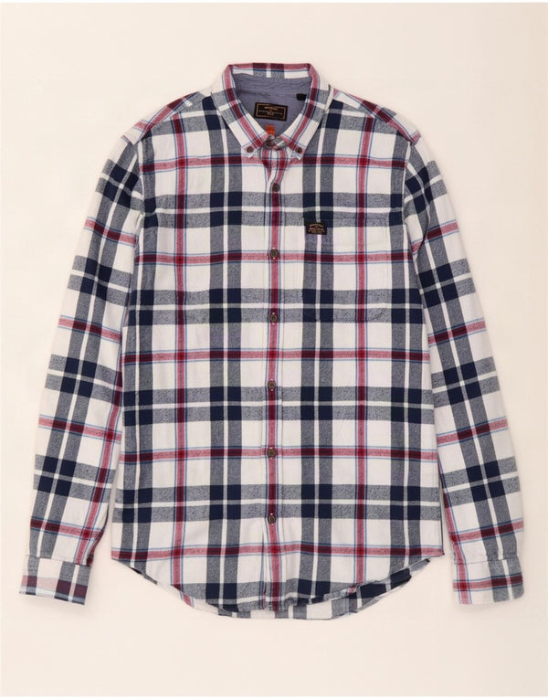 Superdry Mens Flannel Shirt Large Navy Blue Check Cotton