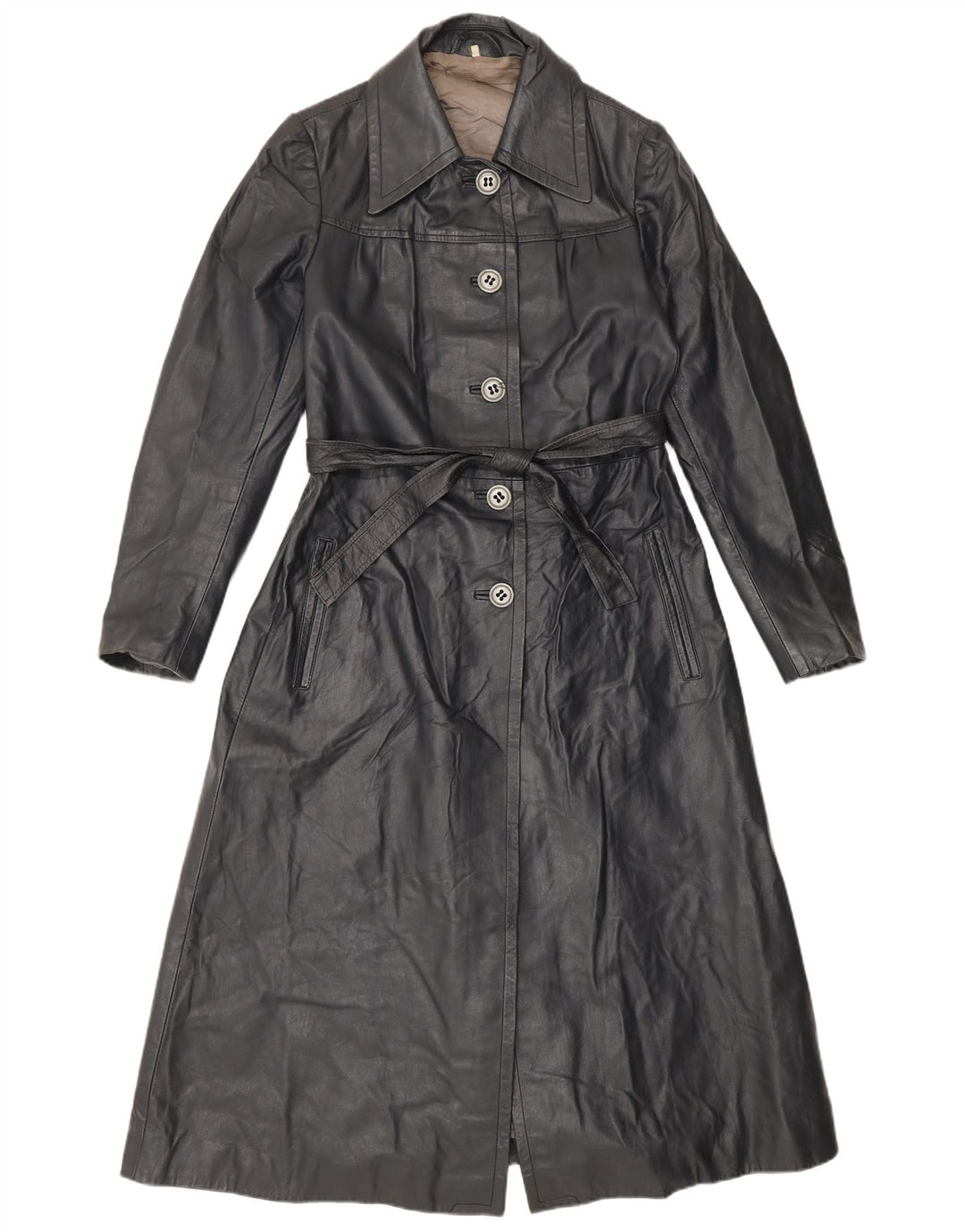 Abrigo de cuero vintage para mujer IT 42 Medium Black
