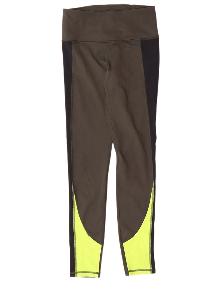 UNDER ARMOUR Womens Leggings UK 10 Small  Khaki Colourblock Polyester