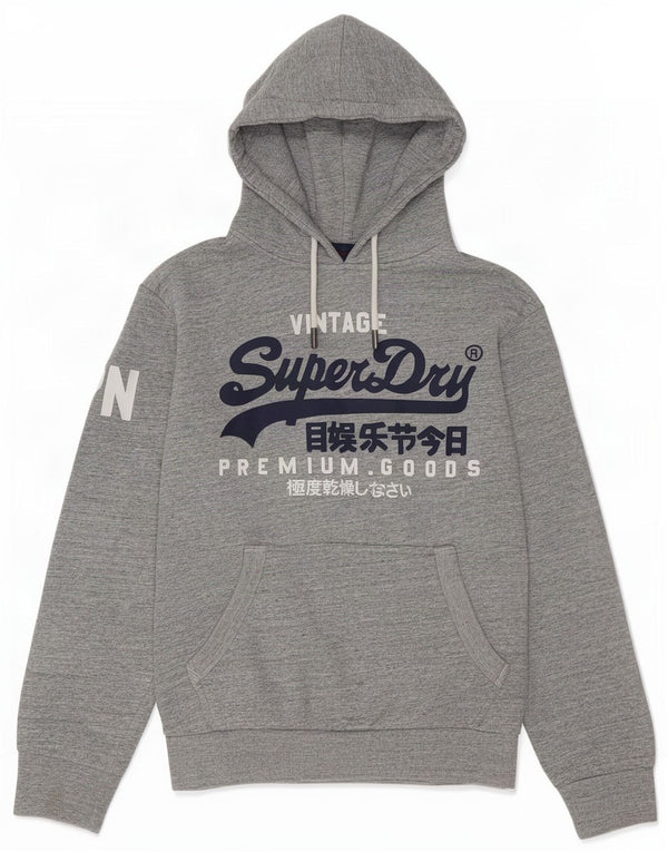 Maglione con cappuccio grafico da uomo Superdry piccolo cotone chiazzato grigio
