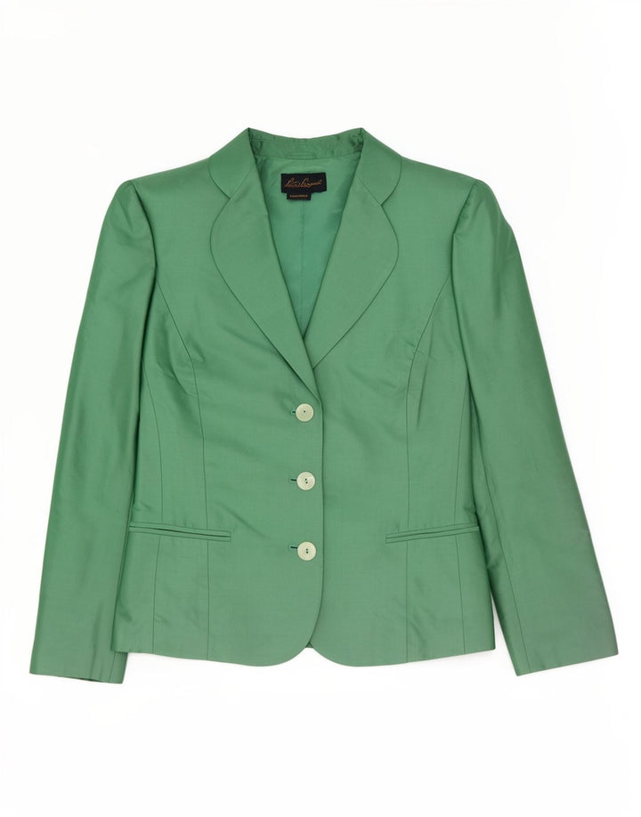 Luisa Spagnoli Womens 3 Button Blazer Jacket UK 14 Medium Green Silk