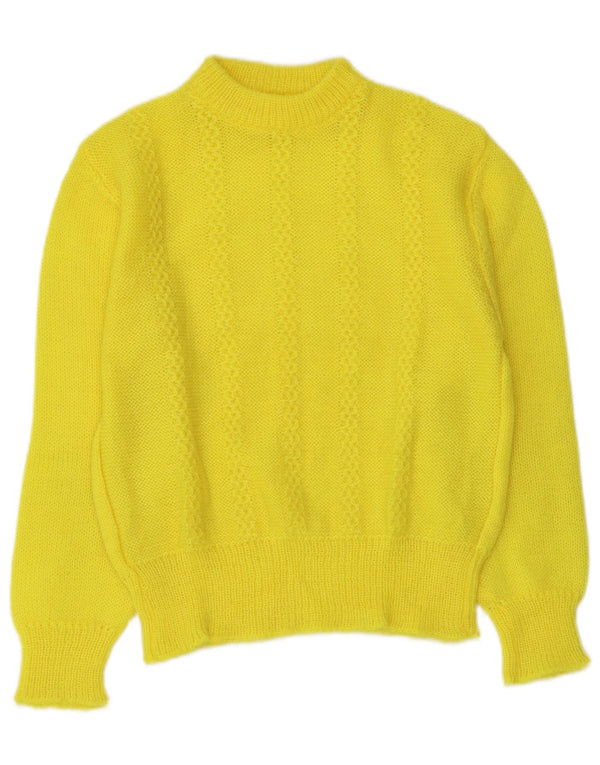 Vintage Damen Crop Rundhalspullover Pullover UK 12 Mittelgelb