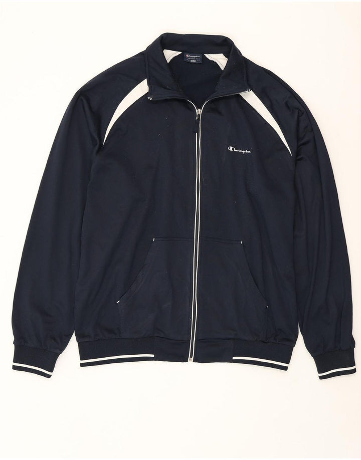 CHAMPION Mens Tracksuit Top Jacket 2XL Navy Blue Colourblock Polyester