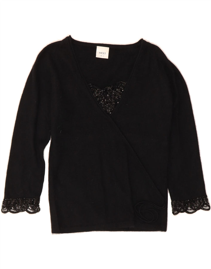 NEXT Womens 3/4 Sleeve Blouse Top UK 12 Medium Black Nylon Vintage Next and Second-Hand Next from Messina Hembry 