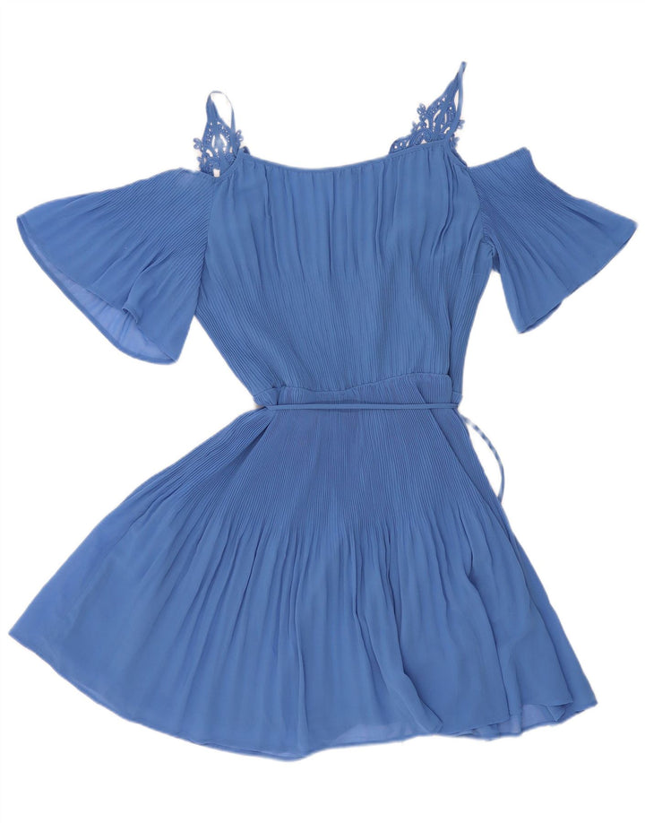Oasis Kvinder Off Shoulder Kjole UK 14 Medium Blue Polyester