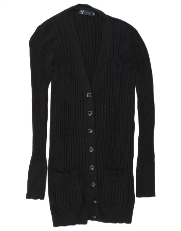 Zara Womens Cardigan Sweater UK 14 Medium Black Cotton