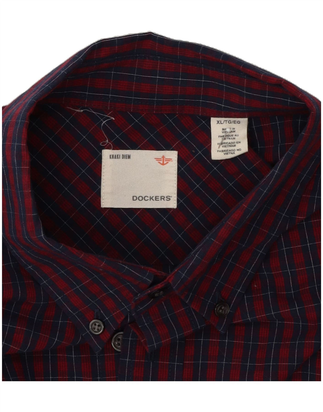 DOCKERS Mens Shirt XL Burgundy Check Cotton Vintage Dockers and Second-Hand Dockers from Messina Hembry 