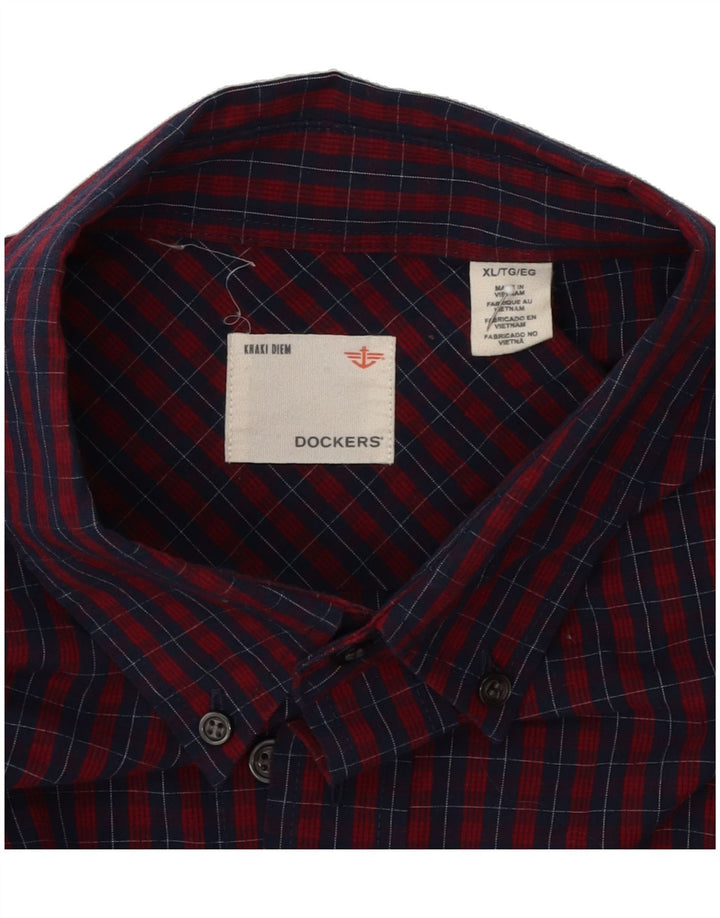 DOCKERS Mens Shirt XL Burgundy Check Cotton Vintage Dockers and Second-Hand Dockers from Messina Hembry 