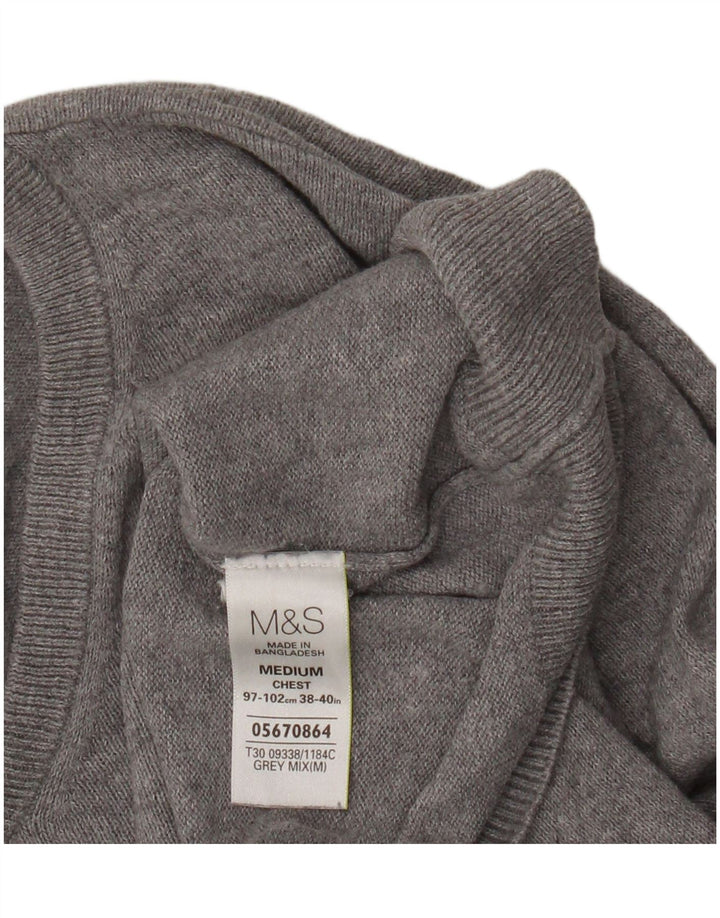 Marks & Spencer Mens V-Neck Jumper Sweater Medium Grey Cotton