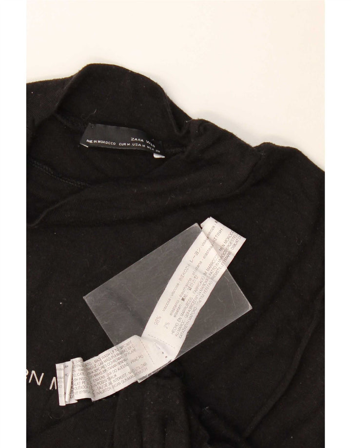 Zara Womens Graphic Top 3/4 Sleeve UK 14 Medium Black Viscose