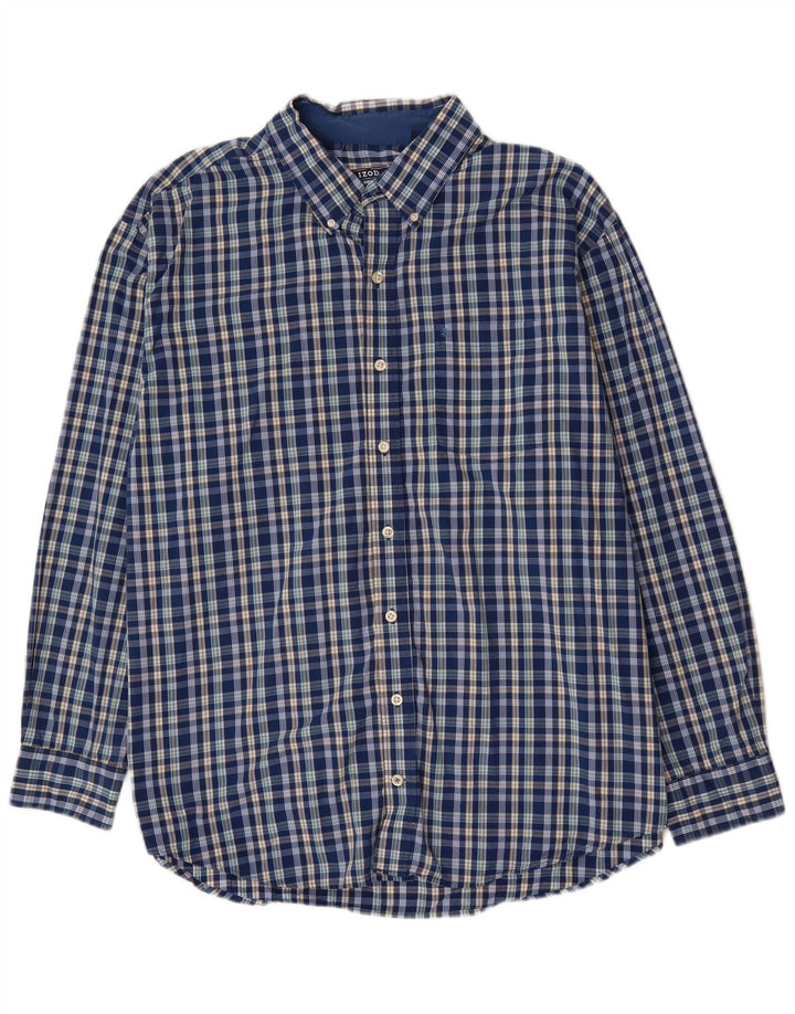 IZOD Herrenhemd 2XL blau kariert Baumwolle