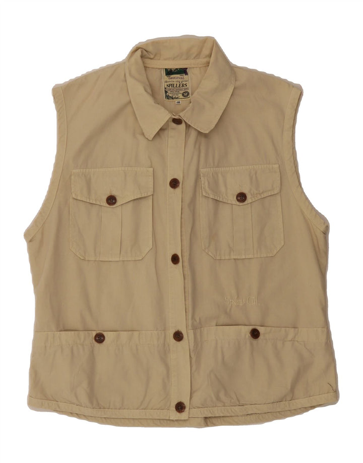 VINTAGE Womens Oversized Utility Gilet IT 46 Large Beige Cotton Vintage Vintage and Second-Hand Vintage from Messina Hembry 