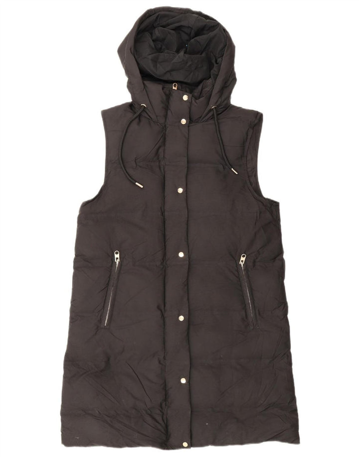 Zara Womens Hooded Sleeveless Padded Coat UK 14 Medium Black Polyester
