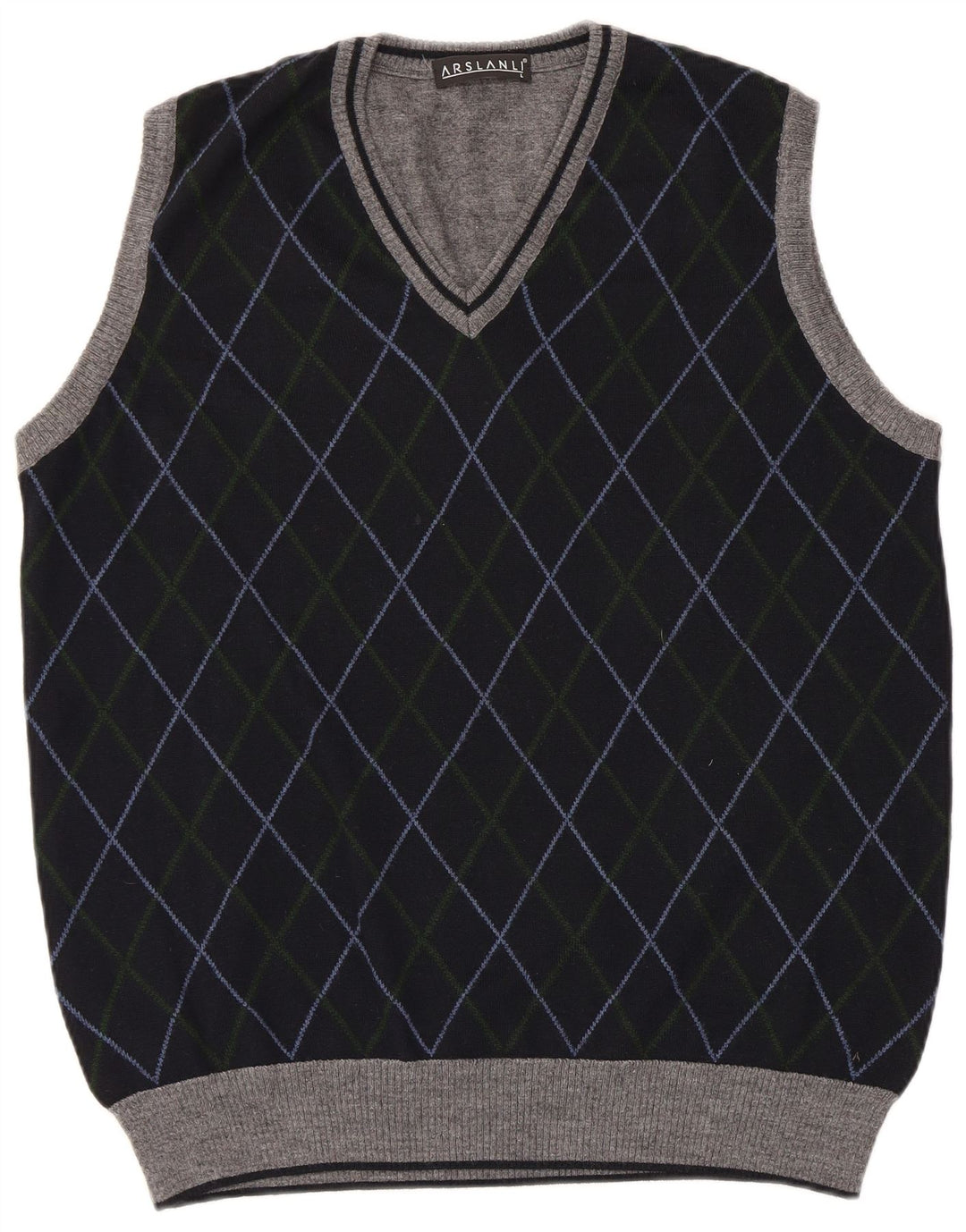 Arslanli Mens Vest Tank Top Large Navy Blue Argyle/Diamond Wool
