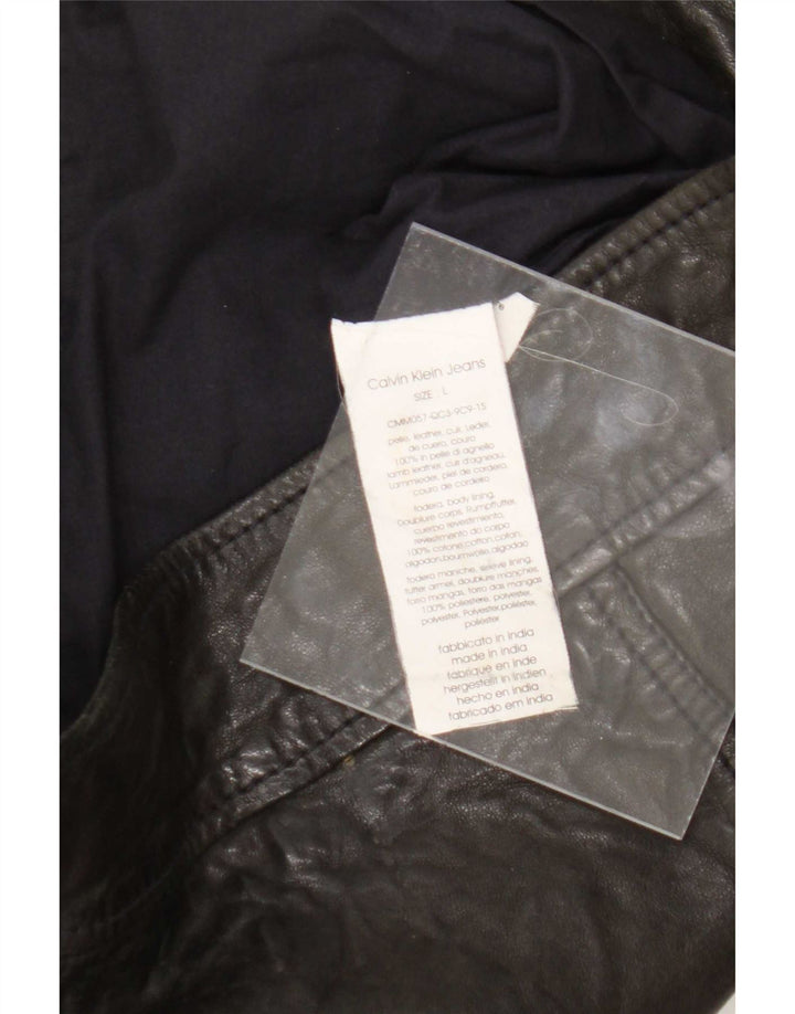 Giacca da motociclista in pelle da uomo Calvin Klein Jeans UK 40 grande nera