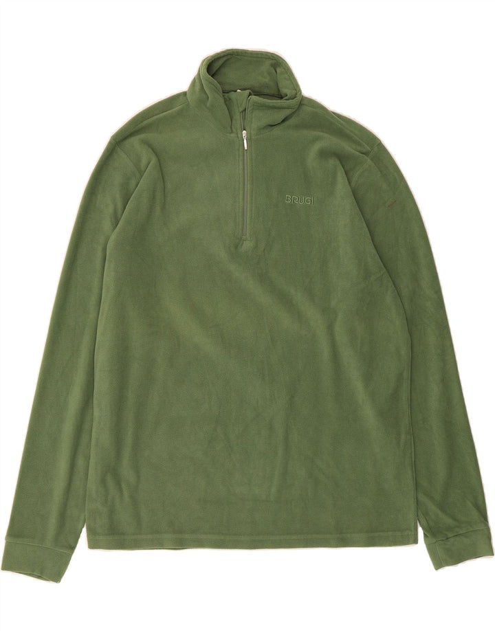 BRUGI Mens Zip Neck Fleece Jumper XL Green Polyester Vintage Brugi and Second-Hand Brugi from Messina Hembry 