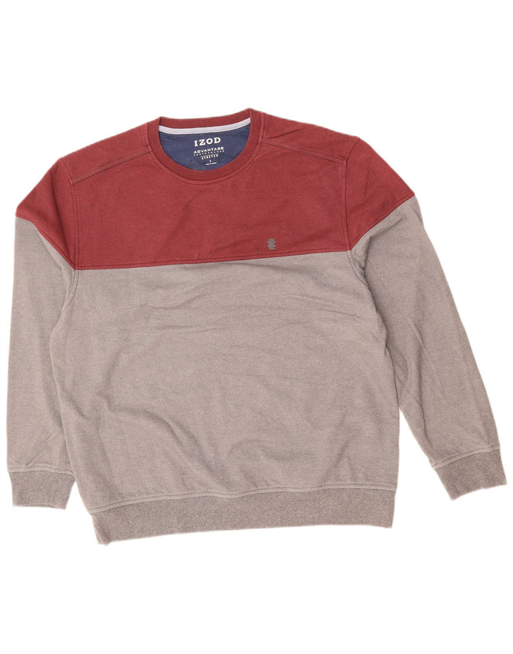 IZOD Mens Sweatshirt Jumper Large Grey Colourblock Cotton Vintage Izod and Second-Hand Izod from Messina Hembry 