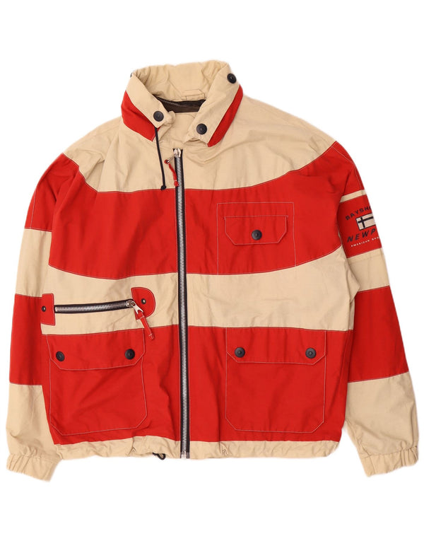 Vintage Mens Hooded Loose Fit Ski Jacket UK 36 Small Red Striped Cotton