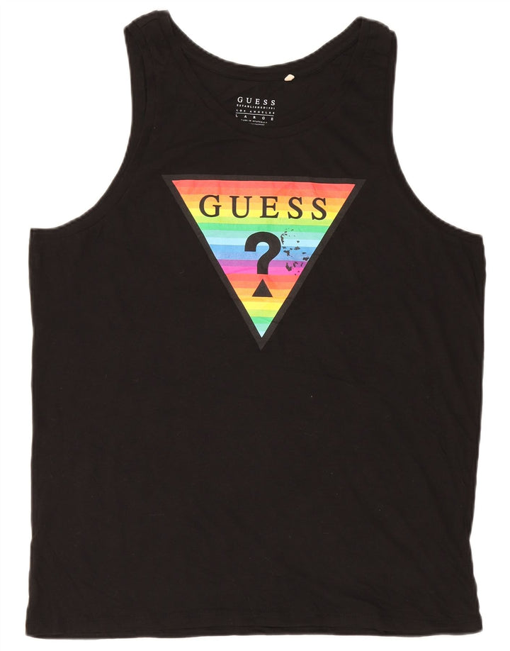 Guess Mens Graphic Vest Top Large Black Cotton