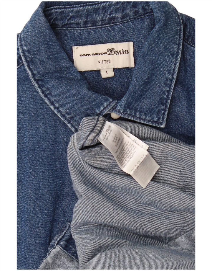 Tom Tailor Mens Fitted Denim Shirt Large Navy Blue Cotton