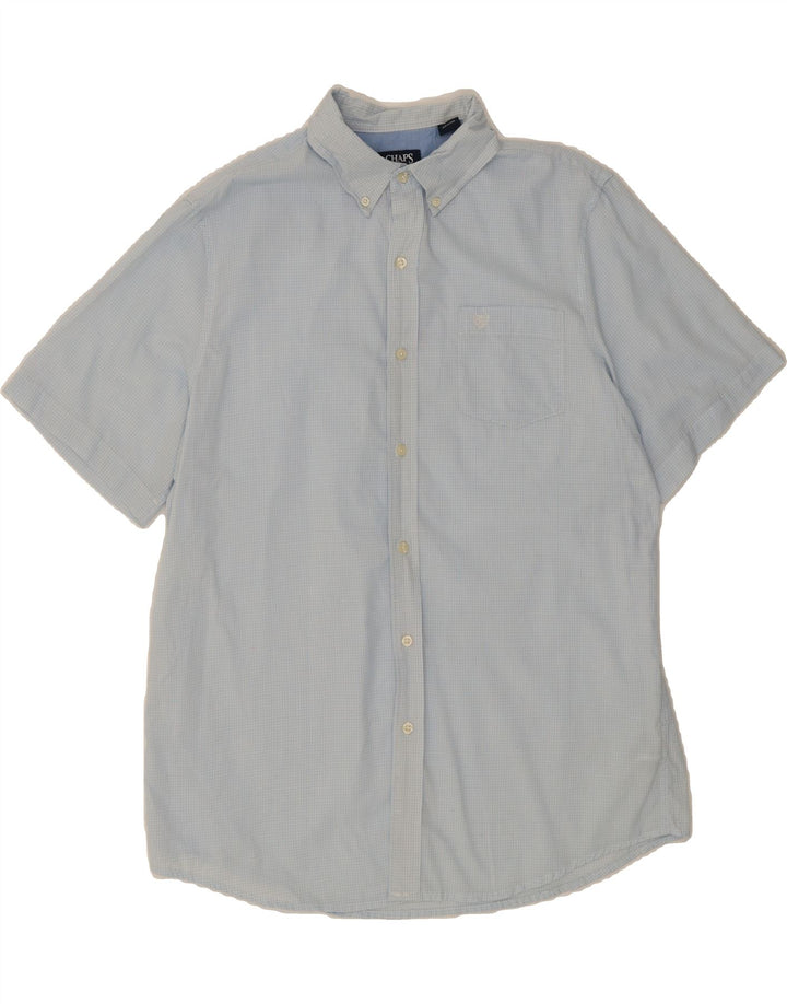 CHAPS Mens Easy Care Short Sleeve Shirt Large Blue Gingham Cotton Vintage Chaps and Second-Hand Chaps from Messina Hembry 