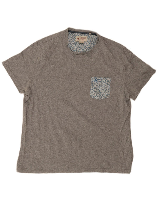 Penguin Herre T-Shirt Top 2XL Grå Blomster Bomuld