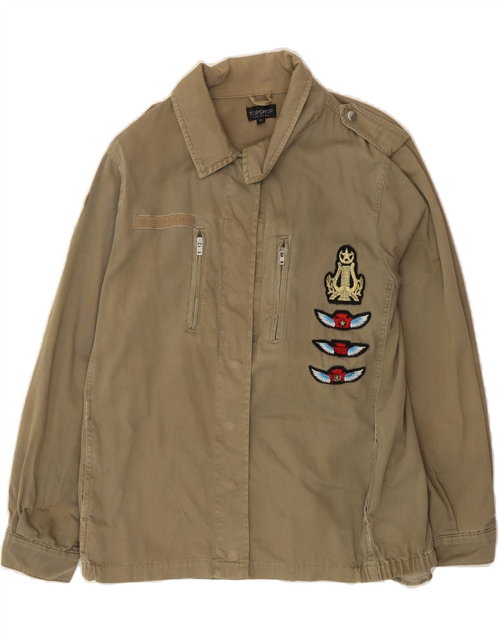 TOPSHOP Womens Military Jacket UK 12 Medium Khaki Cotton Vintage Topshop and Second-Hand Topshop from Messina Hembry 