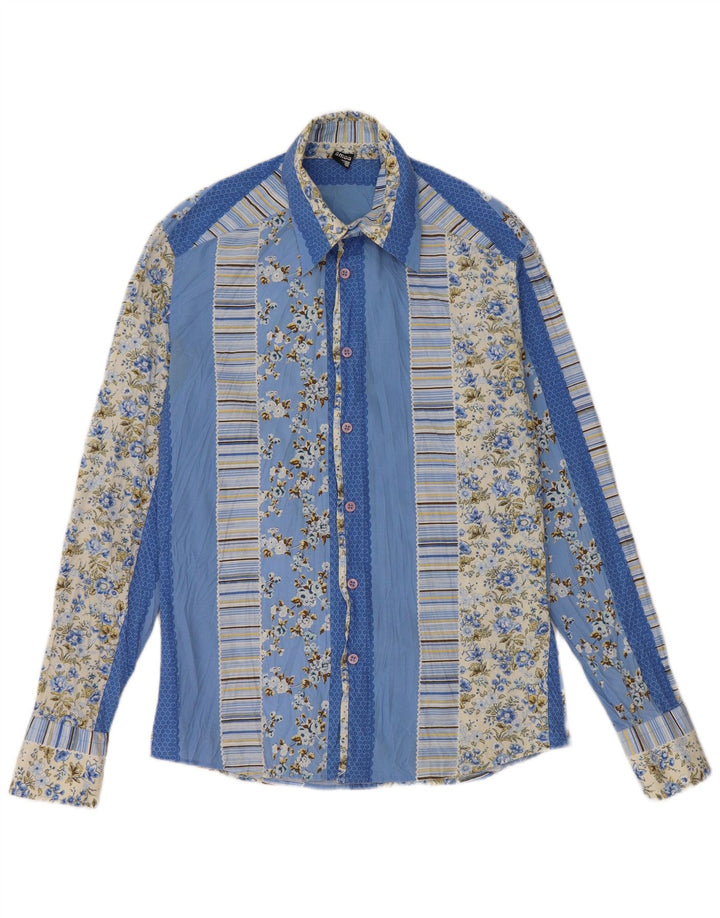 SMOG Mens Shirt Small Blue Floral Polyester