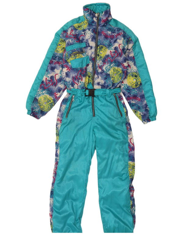 Vintage Womens Oversized Graphic Hooded Ski Jumpsuit IT 44 Medium Turquoise