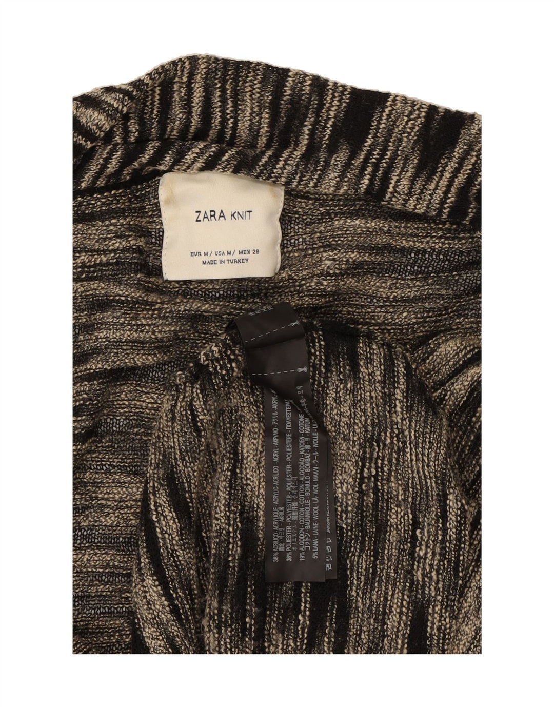 ZARA Womens Longline Open Cardigan Sweater UK 14 Medium Grey Striped Vintage Zara and Second-Hand Zara from Messina Hembry 