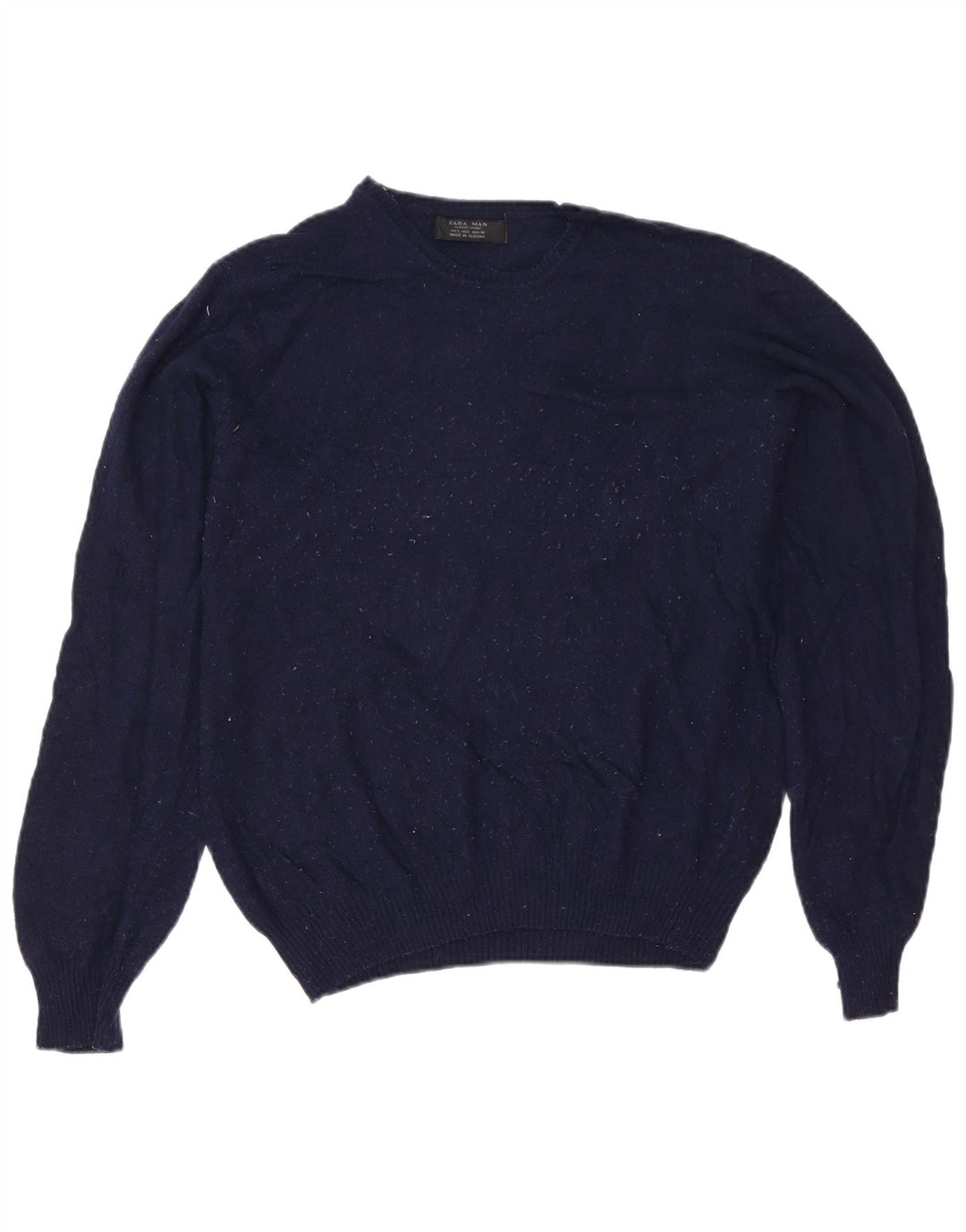 Zara Mens Crew Neck Jumper Sweater Large Navy Blue Viscose