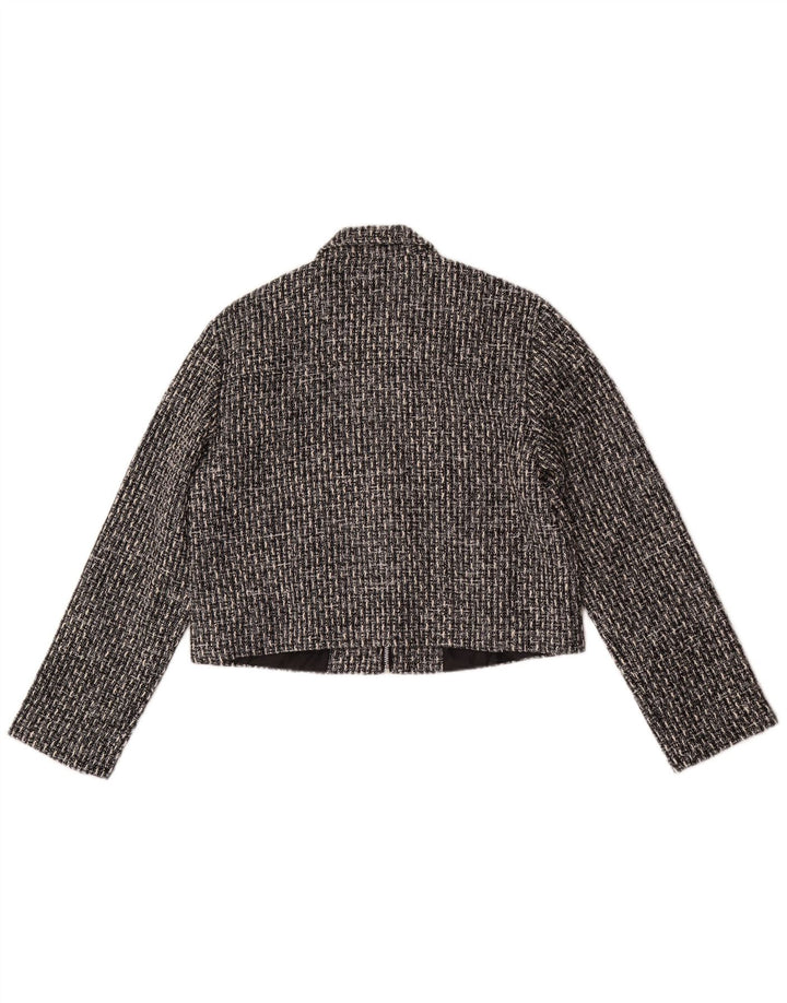 Les Copains Womens Crop Bomber Jacket UK 14 Medium Grey Check Polyester