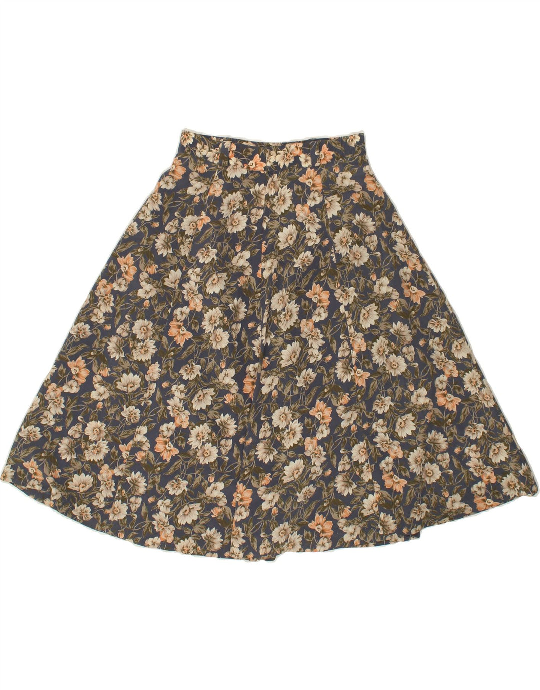 VINTAGE Womens Flared Skirt W28 Medium  Navy Blue Floral Vintage Vintage and Second-Hand Vintage from Messina Hembry 