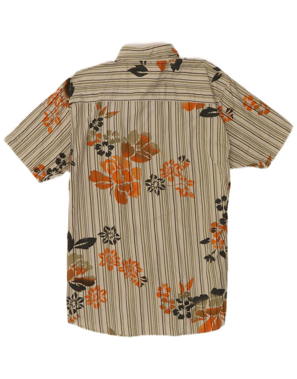 Crossball Mens Short Sleeve Shirt Medium Beige Floral Cotton Hawaiian