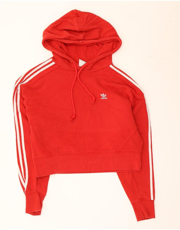 Adidas Womens Crop Oversized Hoodie Jumper UK 8 Small Red Cotton