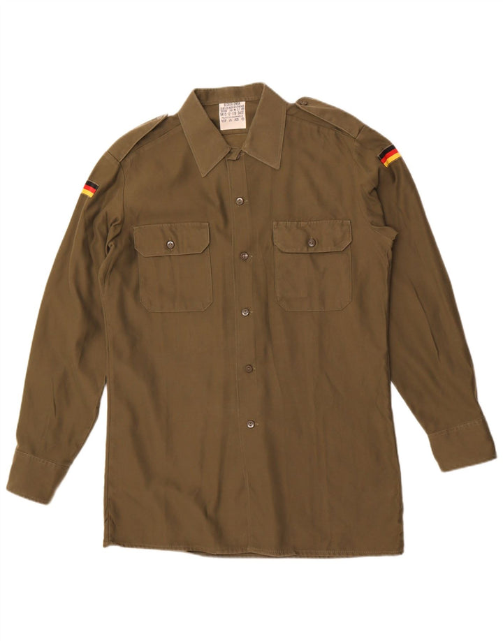 Vintage Mens Military Shirt Size 39/40 Medium Khaki Polyester