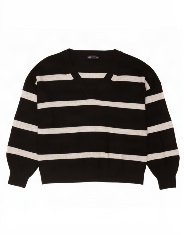 Maglione maglione con scollo a V da donna Marks & Spencer UK 18 XL a righe nere