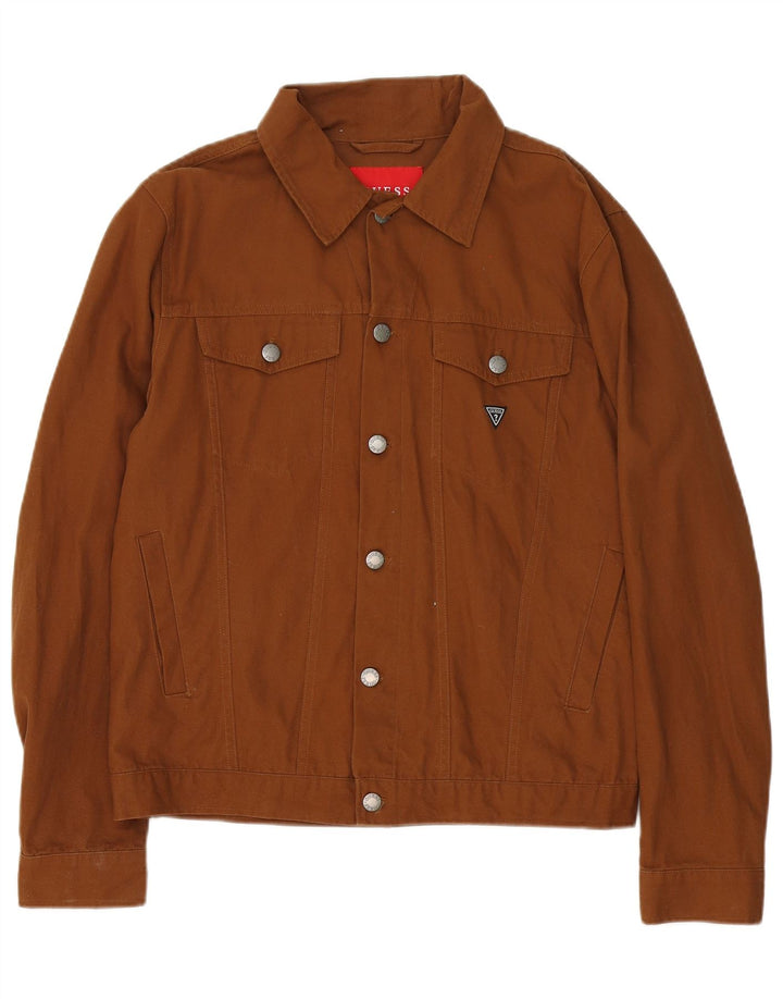 Guess Mens Bomber Jacket UK 38 Medium Brown Cotton