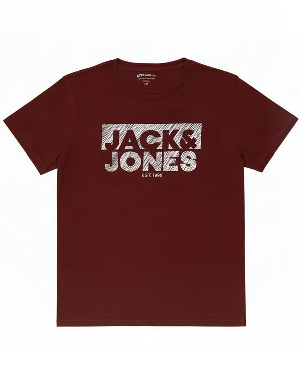 Jack & Jones Mens Graphic T-Shirt Top Medium Maroon Cotton