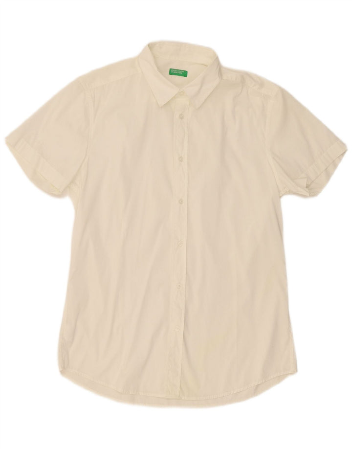 Benetton Herren-Kurzarmhemd, groß, aus weißer Baumwolle