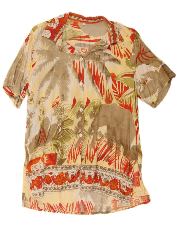 Blusa feminina vintage com padrão abstrato Reino Unido 16 grande multicolorida