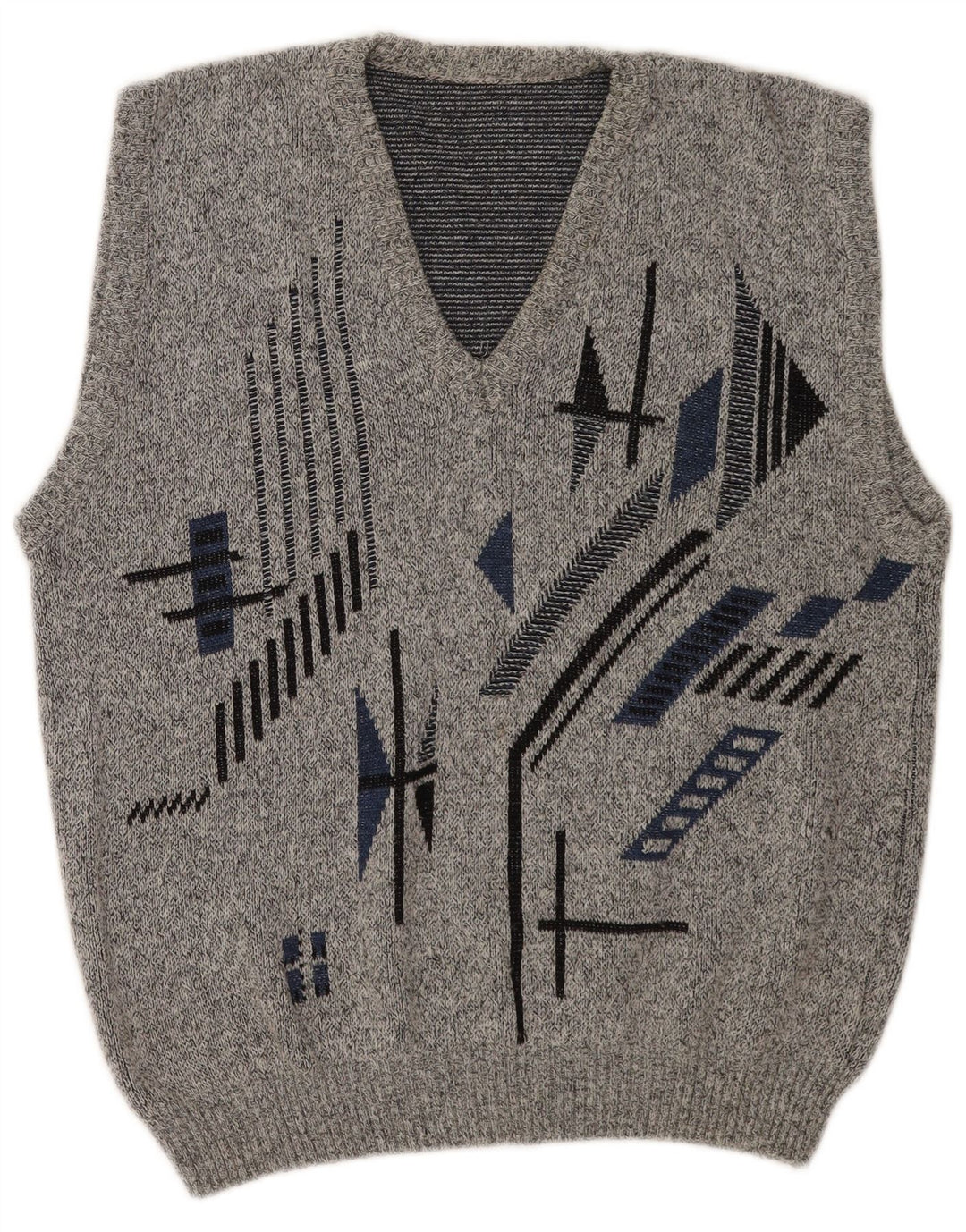 Vintage Mens Vest Tank Top EU 50 Medium Grey Geometric Polyacrylic