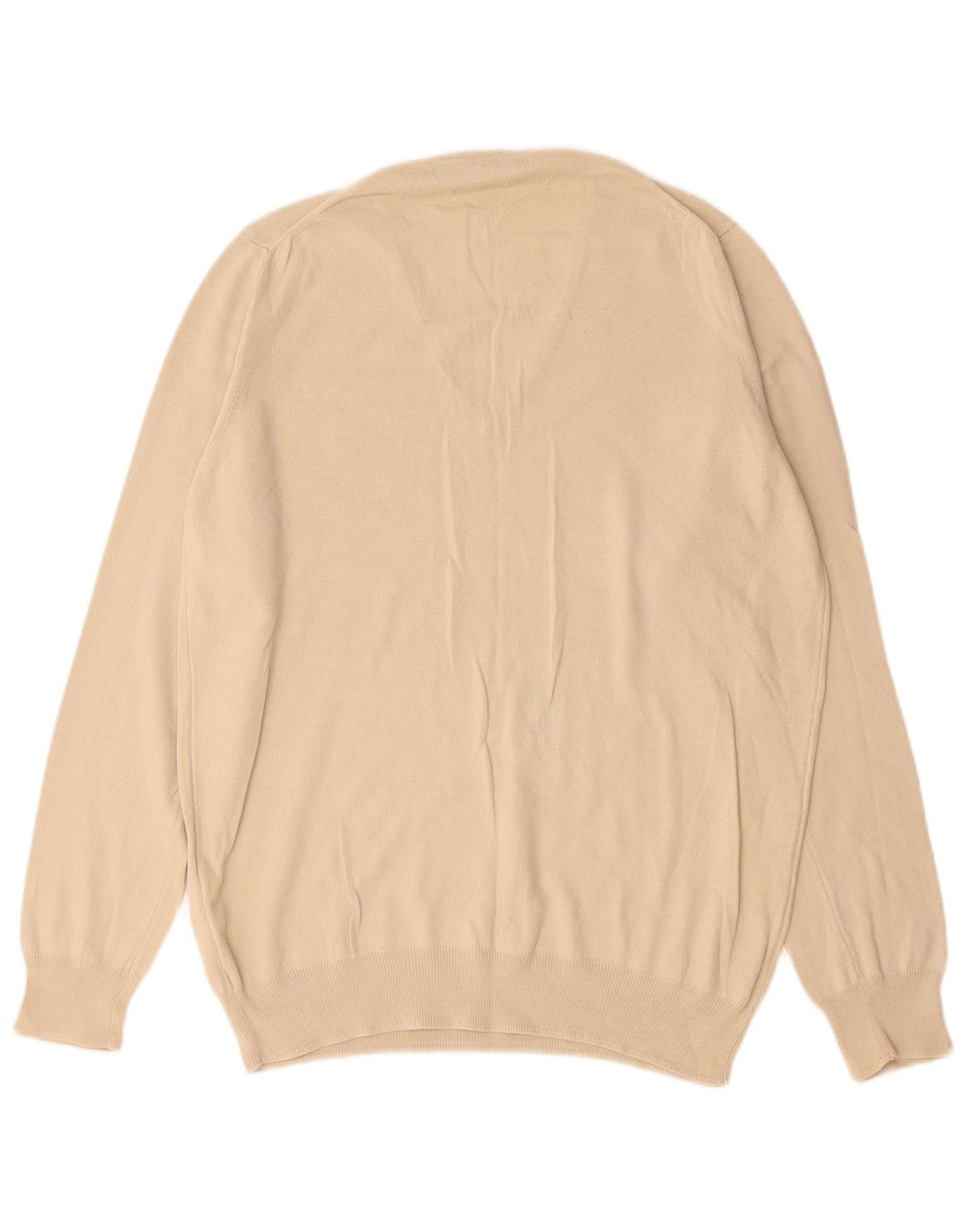 Zara Mens V-Neck Jumper Sweater Medium Beige Cotton