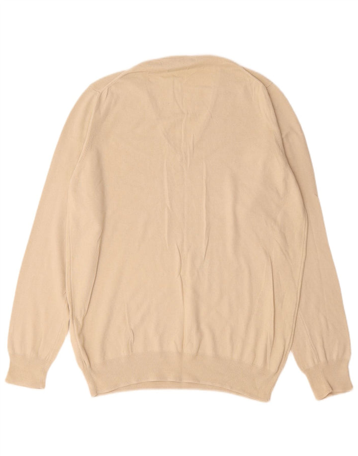 Zara Mens V-Neck Jumper Sweater Medium Beige Cotton