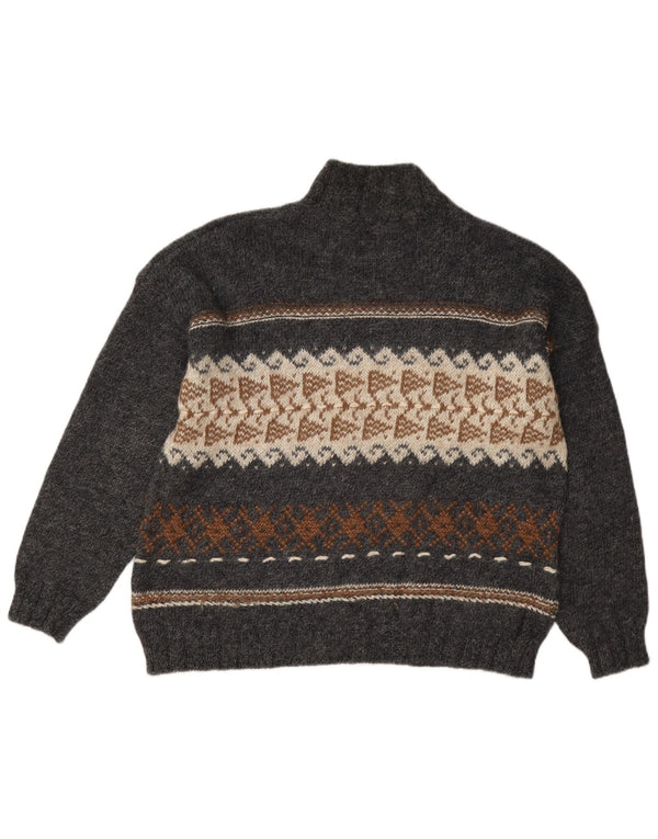 Sisley Dame Turtle Neck Jumper Sweater UK 16 Stor Grå Geometrisk