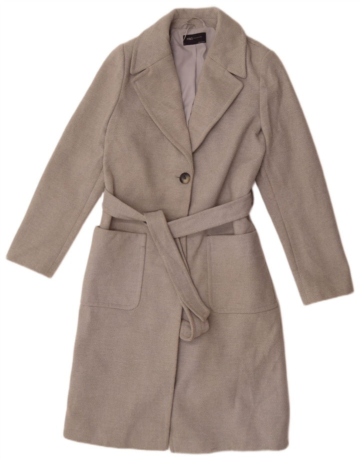 Marks & Spencer Womens Overcoat UK 8 Small Grey Polyester