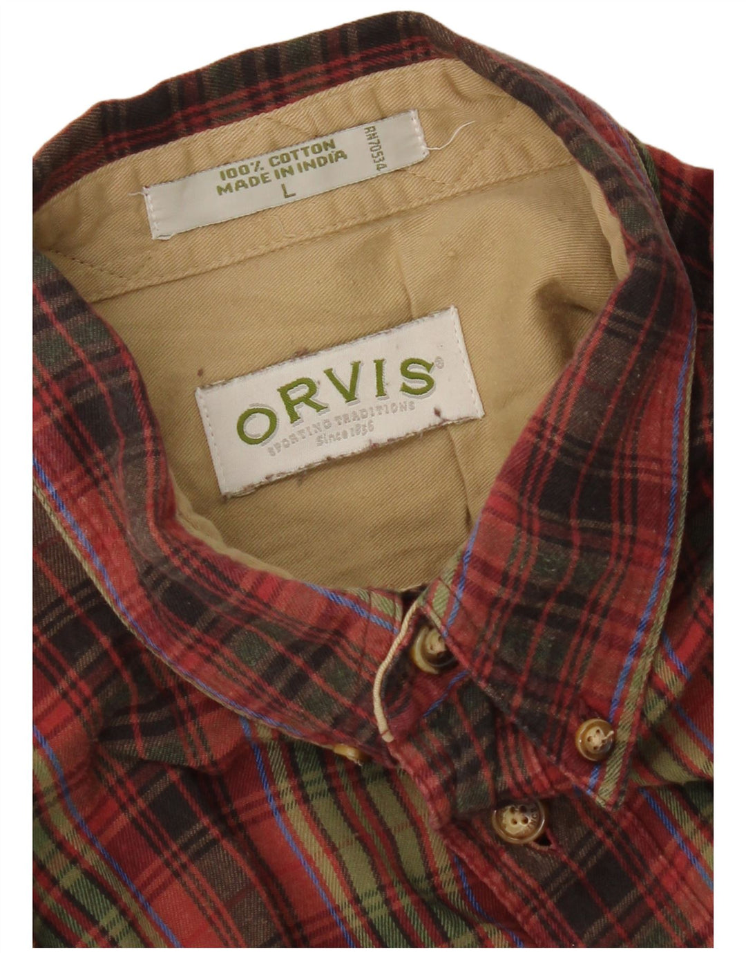 Orvis Mens Flannel Shirt Large Red Check Cotton