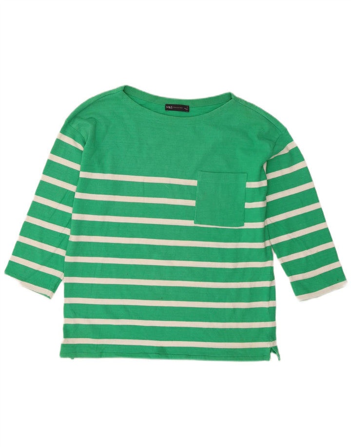 Marks & Spencer Womens Oversized Top 3/4 Sleeve UK 8 Small Green Striped